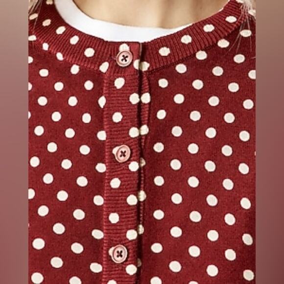 J. CREW Carolyn cardigan in polka-dot merino wool Burgundy Dot Classy Soft NWT S - Picture 8 of 9